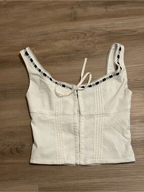 Women’s White Lace-Trim Tank Top